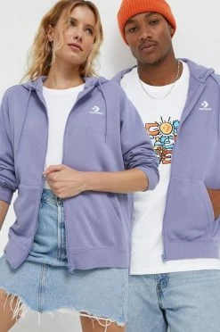 Με φερμουάρ Μπλούζα Converse μοβ, με κουκούλα