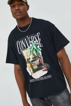 Κοντομάνικο Βαμβακερό μπλουζάκι Converse μαύρο