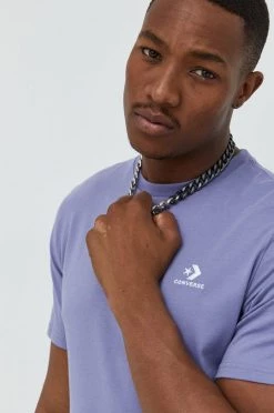 Κοντομάνικο Βαμβακερό μπλουζάκι Converse μοβ